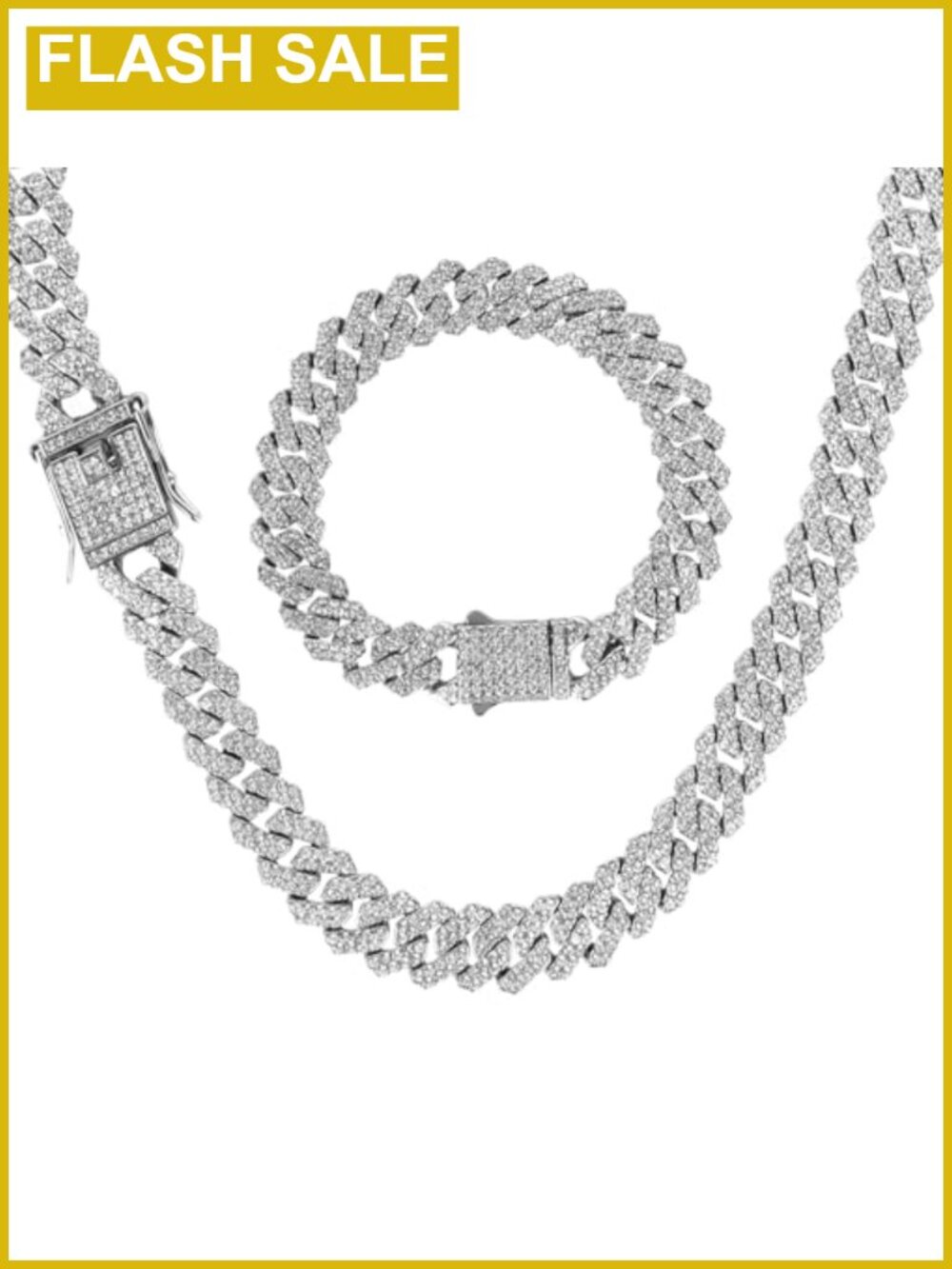 Cuban Link Chain Necklace Bracelet Set Gold Plated CZ Hip-Hop Jewelry